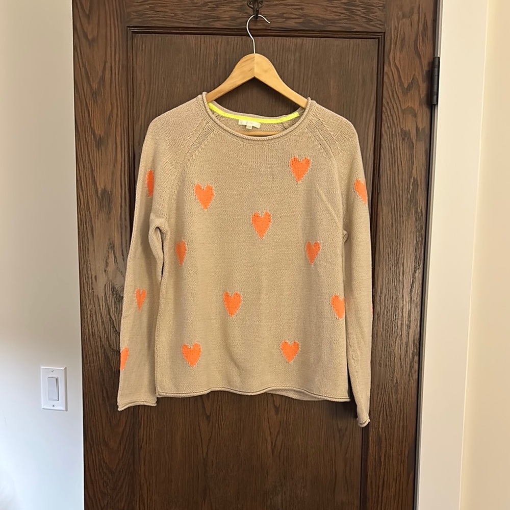 Lisa Todd Beige Rollneck Sweater with Orange Hearts